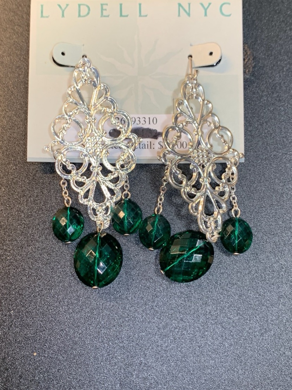Silver Filigree Earrings with Emerald Green Beads